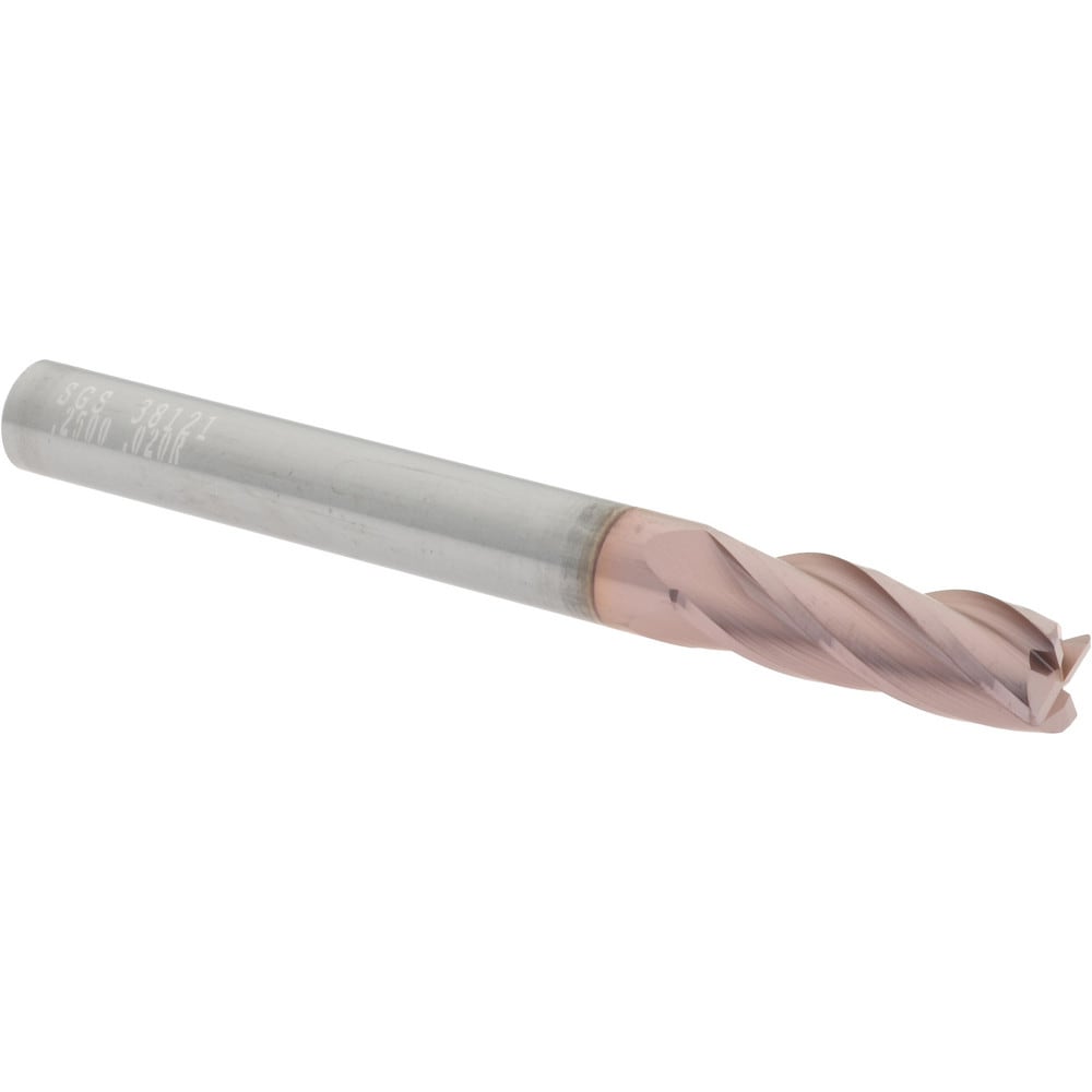 SGS 38121 Corner Radius End Mill: 1/4" Dia, 3/4" LOC, 0.02" Radius, 4 Flutes, Solid Carbide Image