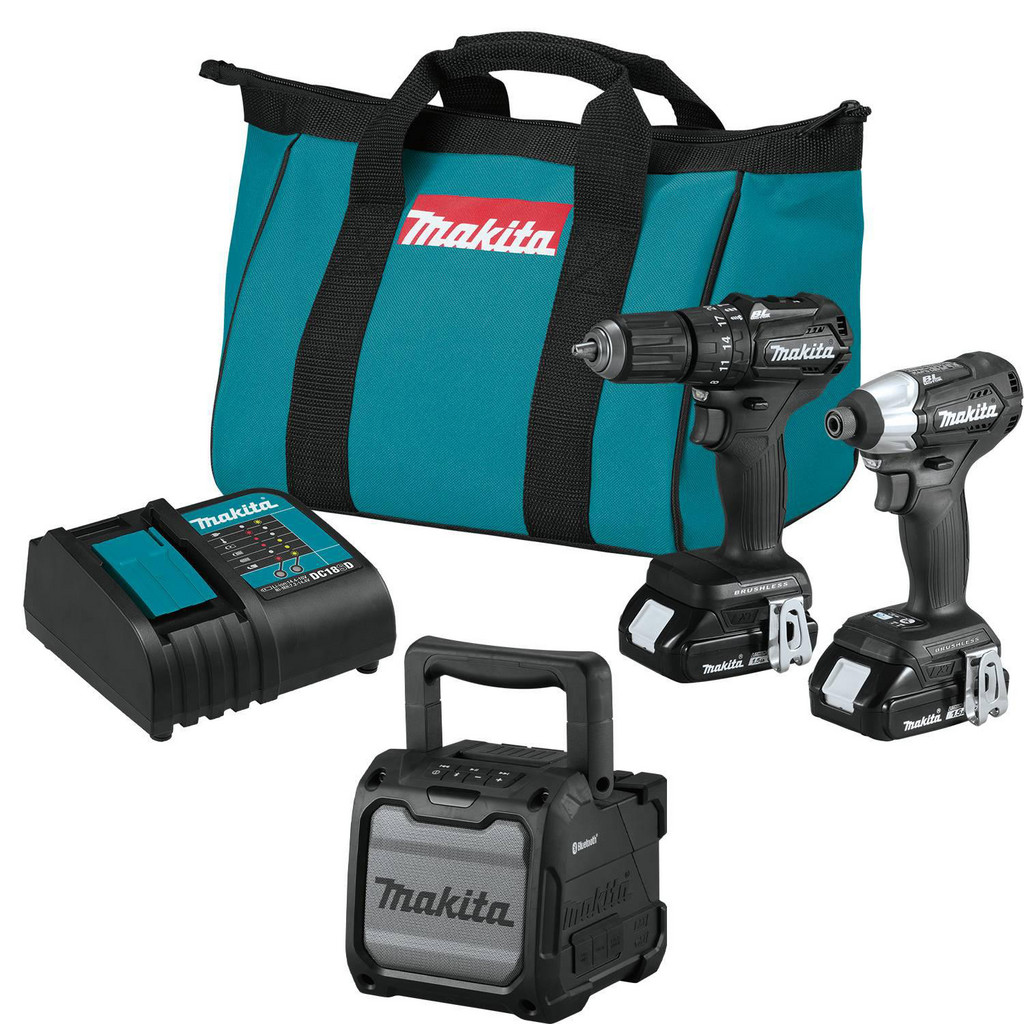 Makita 18.00 Volt Cordless Tool Combination Kit - Includes XFD15ZB, XDT18ZB, XRM08B, DC18SD, (2)BL1820B & Tool Bag | Part #CX203SYBXRM