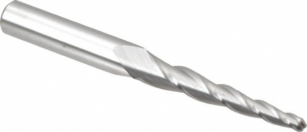 12177623 Tapered End Mill: 3 deg Angle per Side, 5/32" Small Dia, 1-3/4" LOC, 3 Flute, Solid Carbide, Ball End  