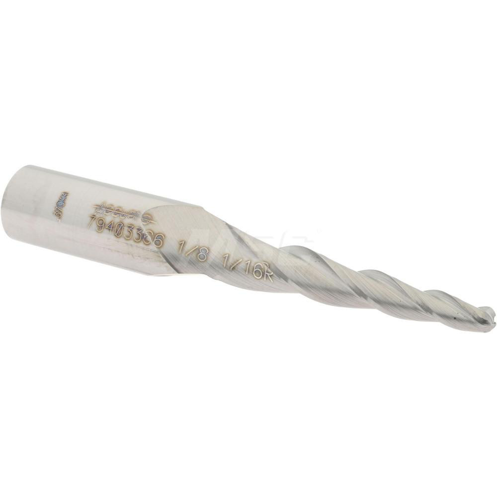 12177675 Tapered End Mill: 3.5 ° per Side, 1/8" Small Dia, 1-1/4" LOC, 3 Flutes, Solid Carbide, Ball End  