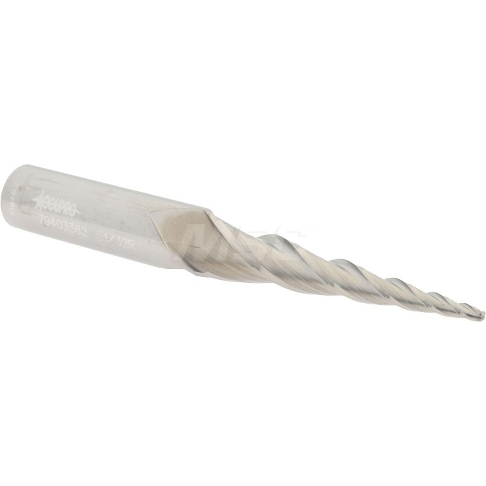 12179311 Tapered End Mill: 5 ° per Side, 1/16" Small Dia, 1-1/2" LOC, 3 Flutes, Solid Carbide, Ball End  