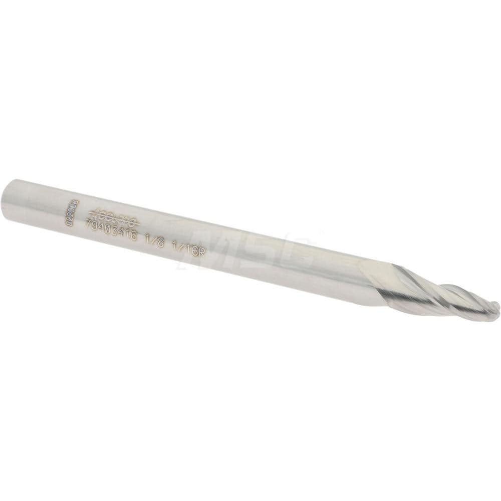 Accupro 12177655 Tapered End Mill: 7 ° per Side, 1/8" Small Dia, 1/2" LOC, 3 Flutes, Solid Carbide, Ball End 