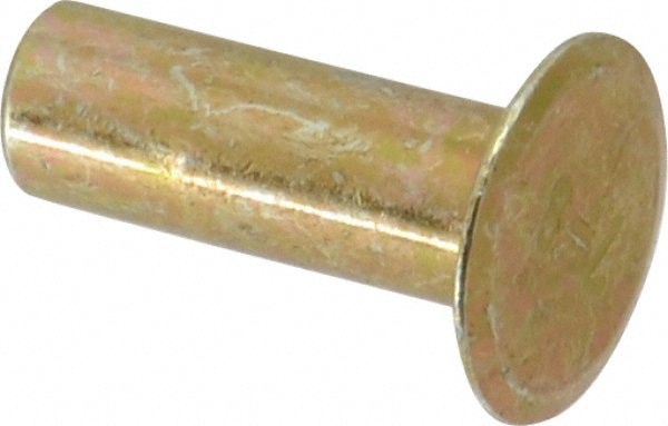 0.134 to 0.141 Hole Diam, Round Head, Zinc Plated Steel, Semi Tubular Rivet