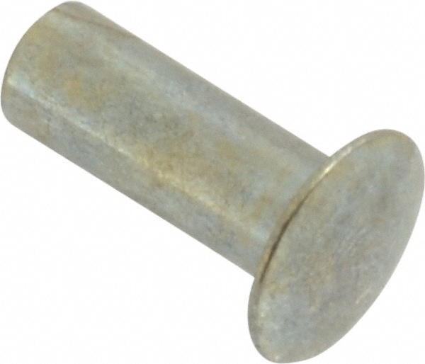 0.134 to 0.141 Hole Diam, Round Head, Zinc Plated Steel, Semi Tubular Rivet