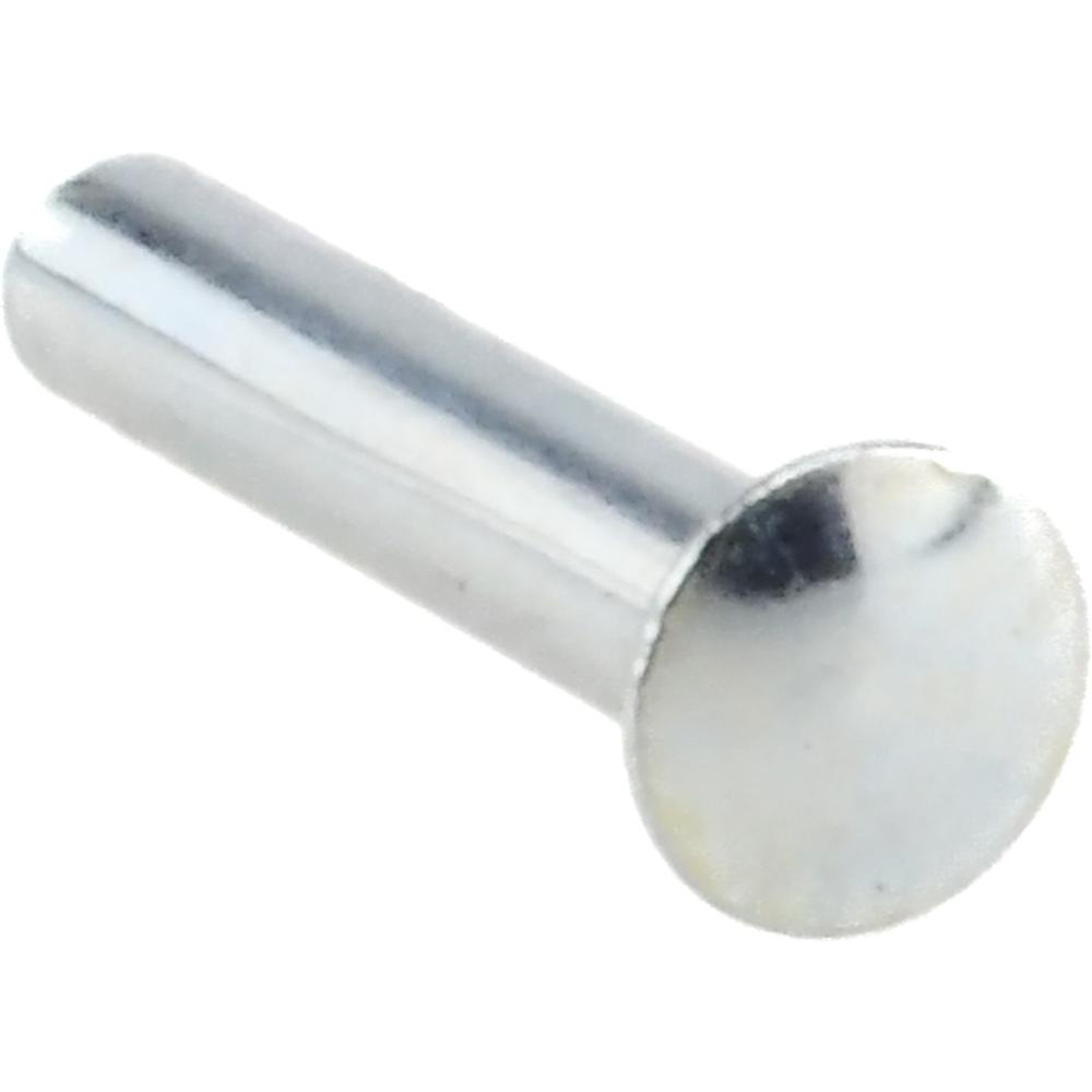 0.084 to 0.09" Hole Dia, Round Head, Zinc Plated Steel, Semi Tubular Rivet