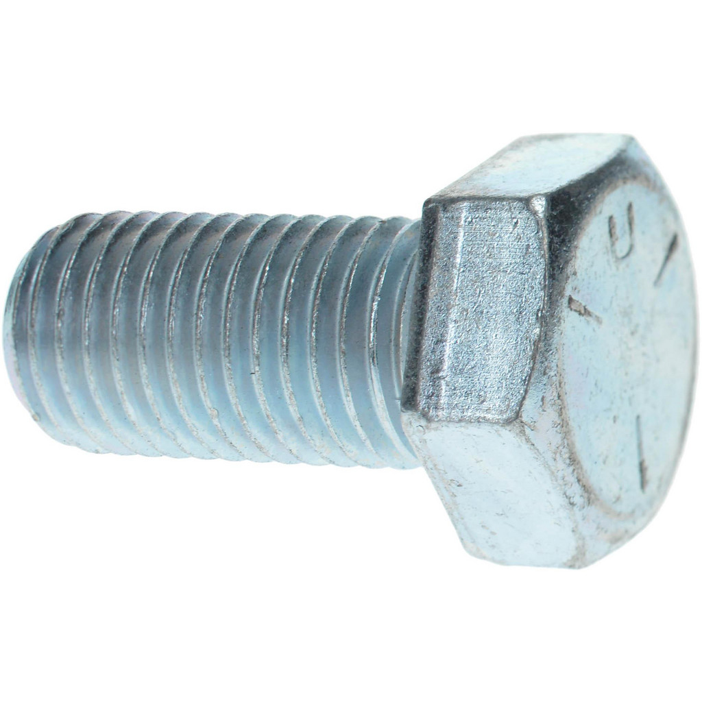 Made in USA Hex Head Cap Screw: 1-8, 2" Length Under Head, Grade 5 Steel, Zinc Finish - Fully Threaded, 1-1/2" Hex, 72700 lb Tensile Strength, ASME