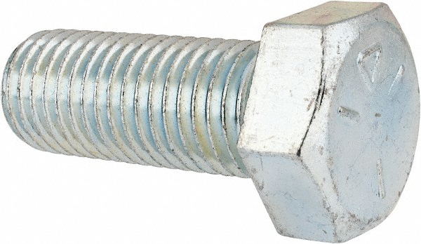 Made in USA Hex Head Cap Screw: 1-8, 2-1/2" Length Under Head, Grade 5 Steel, Zinc Finish - Fully Threaded, 1-1/2" Hex, 72700 lb Tensile Strength