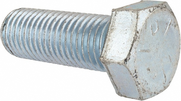 Made in USA Hex Head Cap Screw: 1-8, 2-3/4" Length Under Head, Grade 5 Steel, Zinc Finish - Partially Threaded, 1-1/2" Hex, 72700 lb Tensile