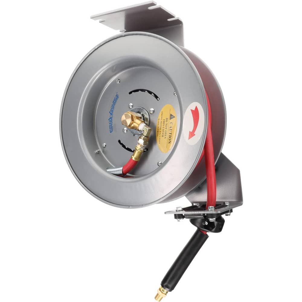 PRO-SOURCE - Hose Reel with Hose: 3/8 ID Hose x 25', Spring Retractable