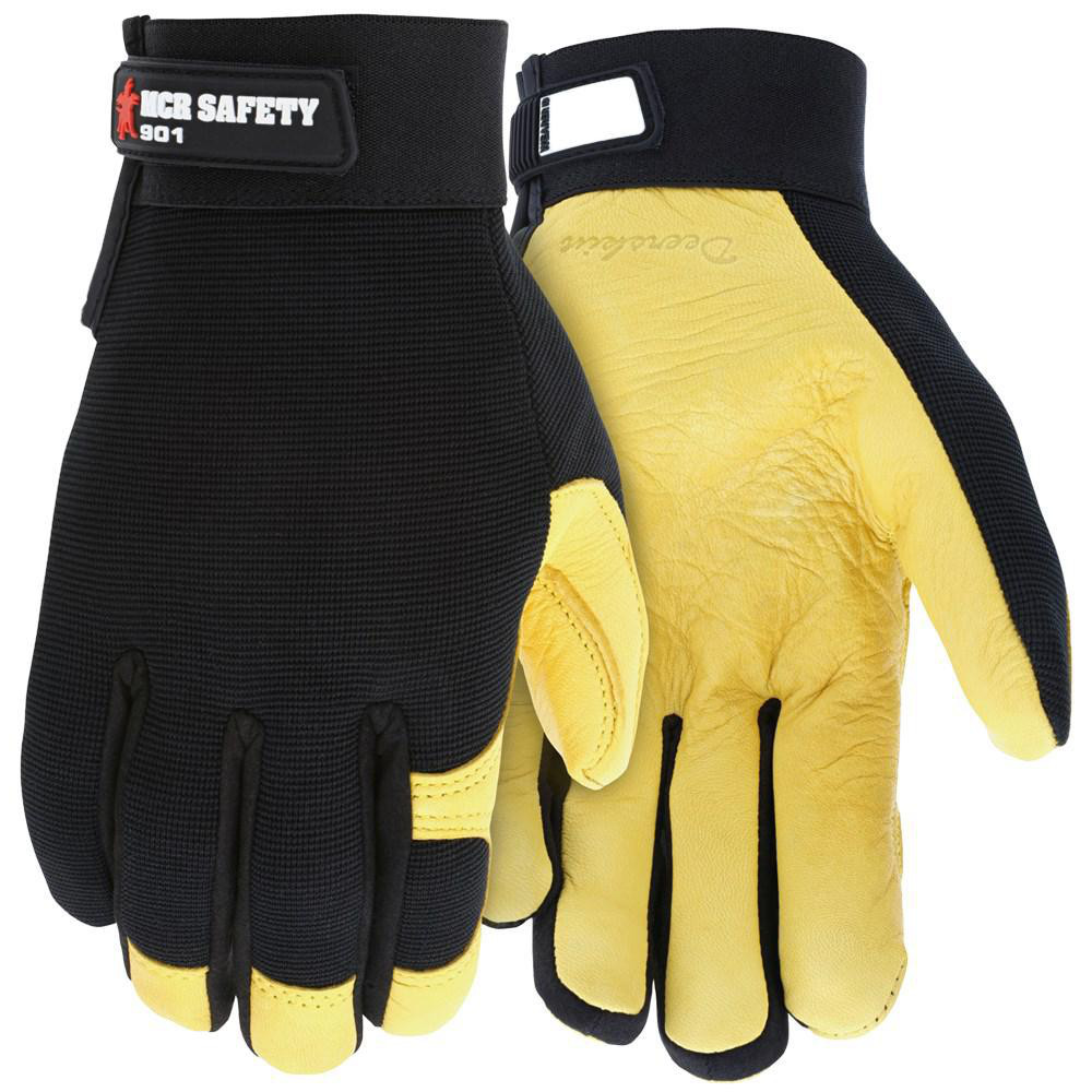 Work Gloves: Memphis® 901, Size Large, Nylon, Spandex & Synthetic Leather Lined, Nylon, Spandex & Synthetic Leather, Mechanic's & Lifting - Gold & Black, Pair