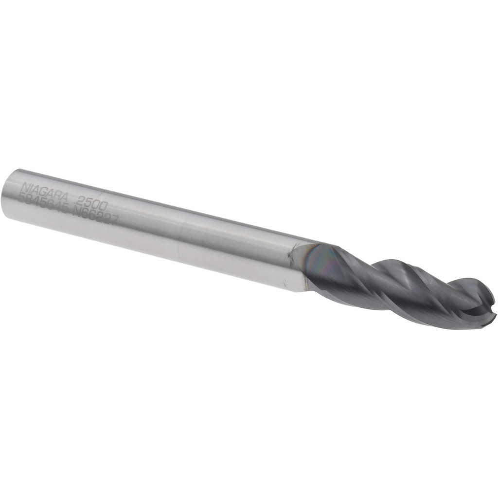 Niagara Cutter 17003789 Ball End Mill: 0.25" Dia, 0.75" LOC, 3 Flute, Solid Carbide Image