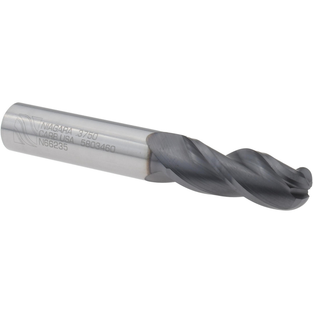 Niagara Cutter 17003797 Ball End Mill: 0.375" Dia, 1" LOC, 3 Flute, Solid Carbide Image