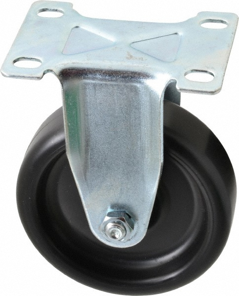 Shepherd Rigid Top Plate Caster: Polyolefin, 275 lb, 4" Dia, 1-1/4" Wide, 5-1/4" OAH - 2-5/8 x 3-3/4" Plate, 1-3/4 x 2-3/4 Slotted to 3" Bolt Hole