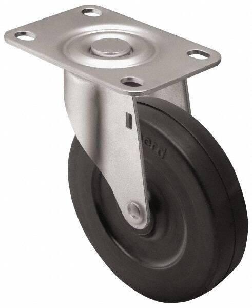 Swivel Top Plate Caster: Soft Rubber, 2" Wheel Dia, 13/16" Wheel Width, 80 lb Capacity, 2-5/8" OAH