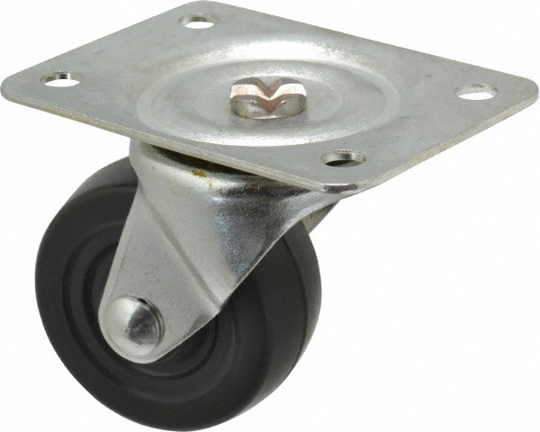 Swivel Top Plate Caster: Hard Rubber, 2-1/2" Wheel Dia, 1-1/8" Wheel Width, 175 lb Capacity, 3-1/4" OAH - 3.875" Plate Length, 2.75" Plate Width