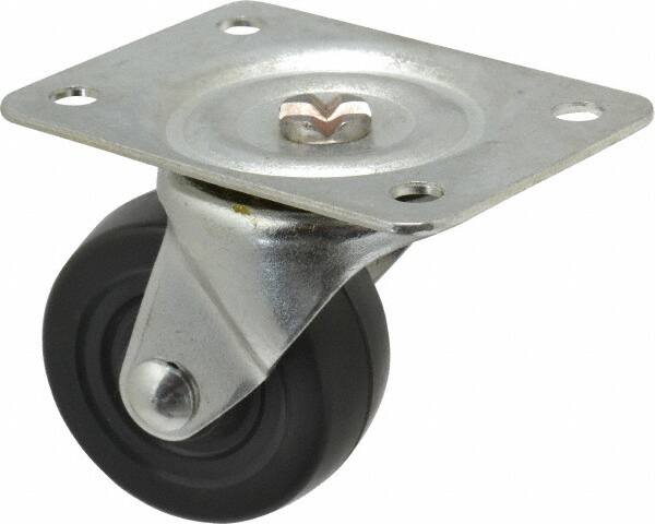 Swivel Top Plate Caster: Hard Rubber, 2-1/2" Wheel Dia, 1-1/8" Wheel Width, 175 lb Capacity, 3-1/4" OAH