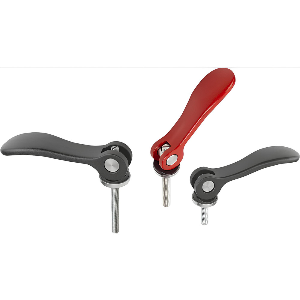 Adjustable Clamping Handle: Adjustable Cam Lever, 3/8-16 Thread, Cast Aluminum Handle, 0.9400" Hub Dia, Black - 1.1811" Stud Length, 4.2520" Handle Length, 1.12" Handle Height
