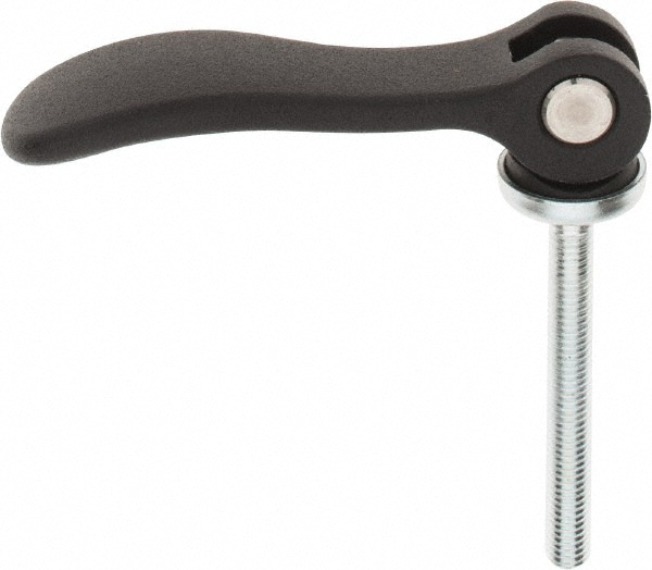 Threaded Stud Adjustable Clamping Handle: M5 x 0.80 Thread, 0.59" Hub Dia, Aluminum, Black