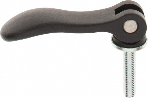 Adjustable Clamping Handle: M10 x 1.50 Thread, 0.94" Hub Dia, Black Powder Coat Cast Aluminum, Black