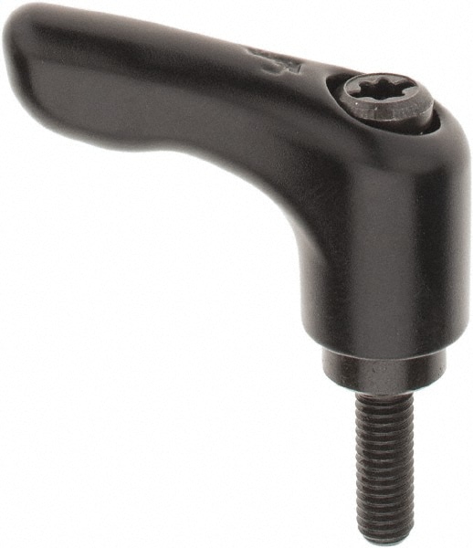 Threaded Stud Adjustable Clamping Handle: #10-32 Thread, 0.55" Hub Dia, Die Cast Zinc, Black