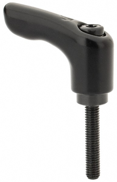 Threaded Stud Adjustable Clamping Handle: #10-32 Thread, 0.55" Hub Dia, Die Cast Zinc, Black
