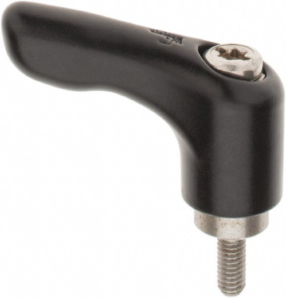 Stud Adjustable Clamping Handle: M4 x 0.70 Thread, 13 mm Hub Dia, Die Cast Zinc, Black