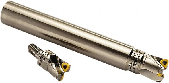 Indexable High-Feed End Mill: 1" Cut Dia, 1-1/4" Cylindrical Shank