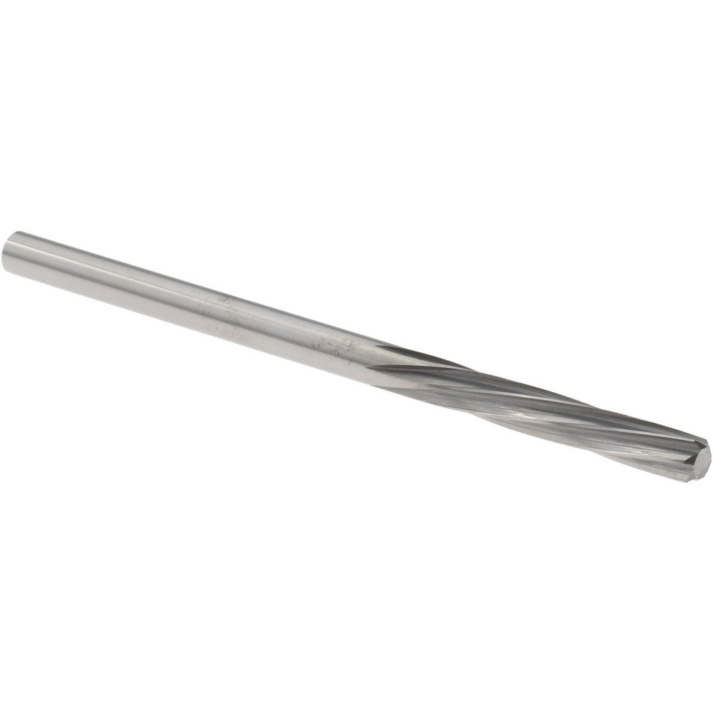Chucking Reamer: 3.14 mm Dia, 2-1/4" OAL, 19/32" Flute Length, Spiral Flute, Straight-Cylindrical Shank, Solid Carbide