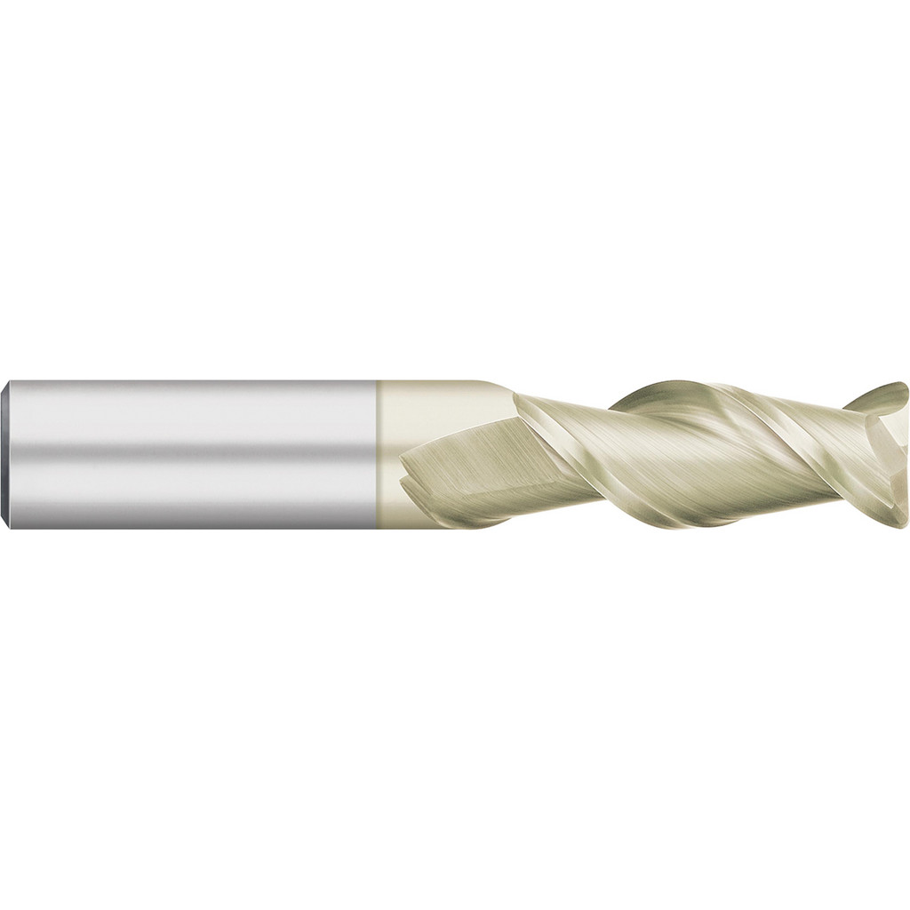 Titan USA Corner Radius End Mill: 1/8" Dia, 1/2" LOC, 0.0150" Radius, 2 Flute, Solid Carbide - 1-1/2" OAL, 1/8" Shank Dia, 45 deg Helix, ZrN Finish