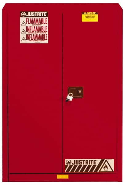 Justrite. 894511 Standard Cabinet: Manual Closing, 5 Shelves, Red 