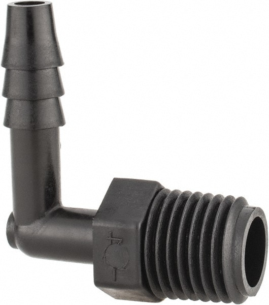 Barbed Tube Elbow: 1/4" Barbs, 1/4" NPT