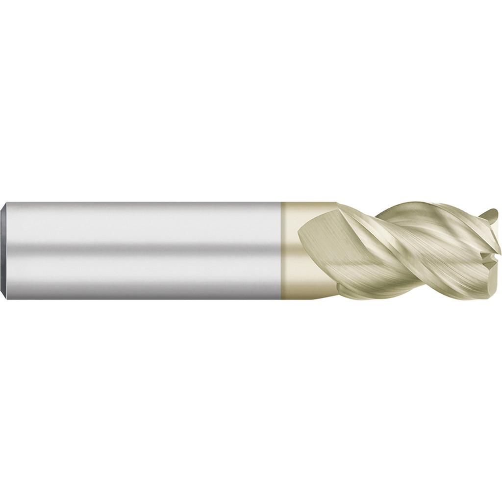 Titan USA Corner Radius End Mill: 1" Dia, 1-1/4" LOC, 0.0600" Radius, 3 Flute, Solid Carbide - 3-1/2" OAL, 1" Shank Dia, 45 deg Helix, ZrN Finish