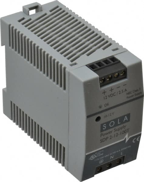 Sola/Hevi-Duty SDP2-12-100-T 100 Watt, 3 to 2.5 Amp, 264 VAC, 375 VDC Input, 10 to 12 VDC Output, DIN Rail Power Supply 