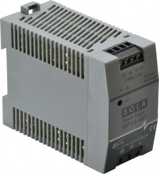 Sola/Hevi-Duty SDP5-5-100T 100 Watt, 5 Amp, 264 VAC, 375 VDC Input, 5 to 6 VDC Output, DIN Rail Power Supply 