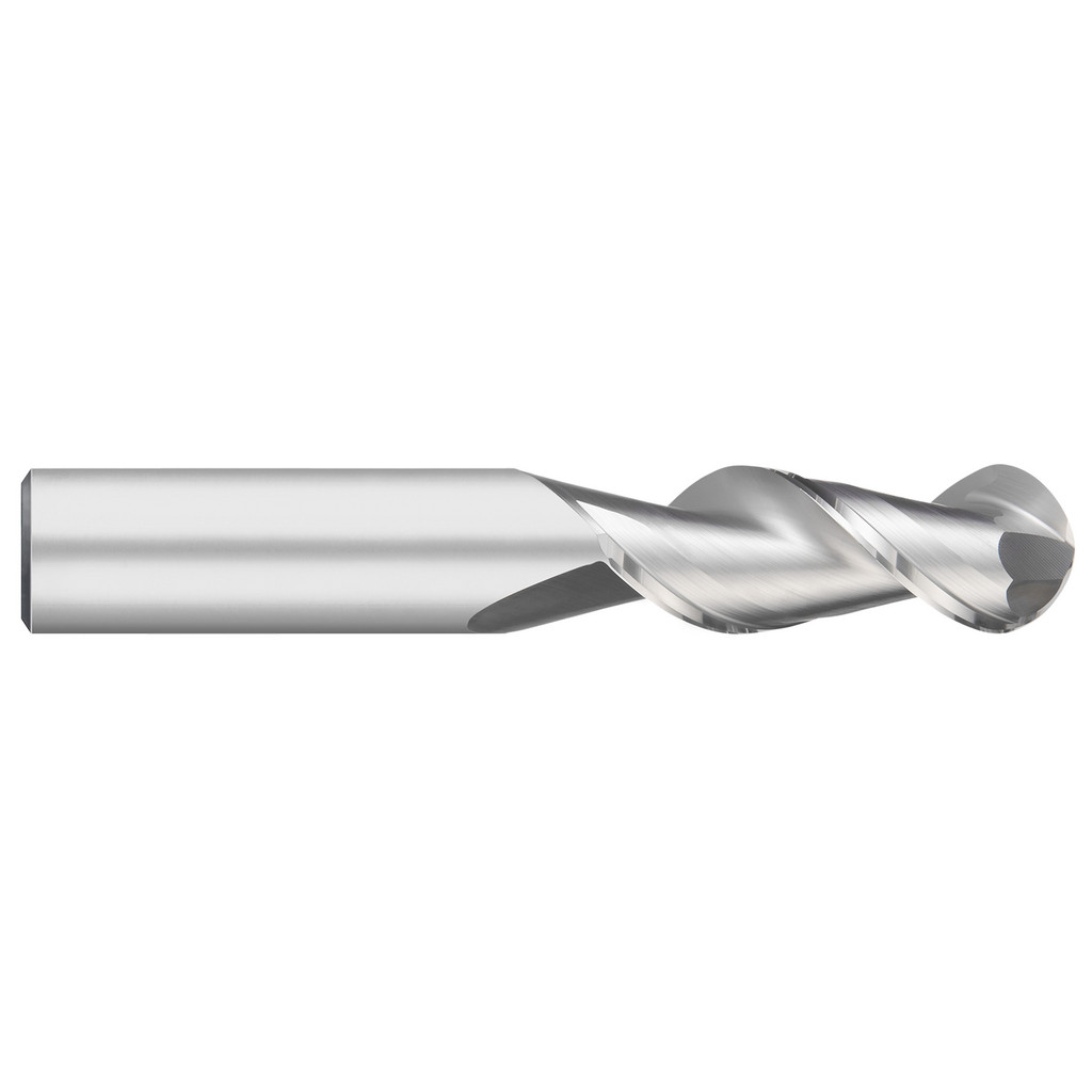Titan USA Ball End Mill: 3/4" Dia, 2-1/2" LOC, 2 Flute, Solid Carbide - 5" OAL, 3/4" Shank Dia, 45 deg Helix, Bright/Uncoated Finish, Single End
