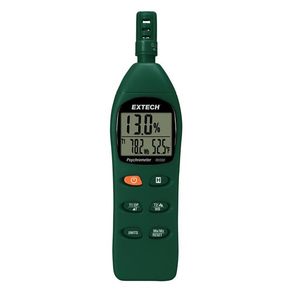 Digital Psychrometers; Type: Humidity/Dew Point Digital Psychrometer ; Minimum Dew Point (F): -90.4 ; Maximum Dew Point (F): 122 ; Minimum Humidity: 0 ; Maximum Humidity: 100 ; Maximum Temperature: 122.00; 122.00C; 122.00F