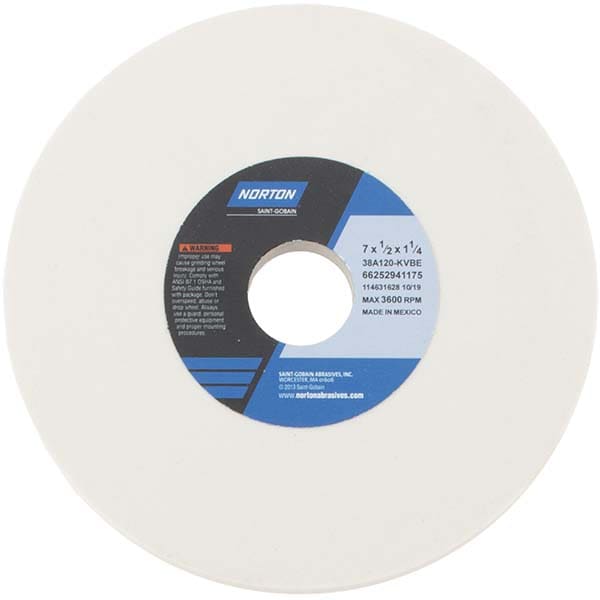 Norton 66252941175 Surface Grinding Wheel: 7" Dia, 1/2" Thick, 1-1/4" Hole, 120 Grit, K Hardness Image