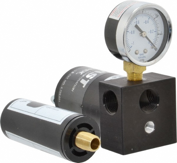 6.8 CFM Open Flow Venturi Single Stage Vacuum Generator - 1/2 FPT Vacuum Port, 27 inHg Max Vacuum Pressure, 68 Max psi, 2.7 CFM Air Consumption & 8.21" Length x 3" Wide x 4.90" High