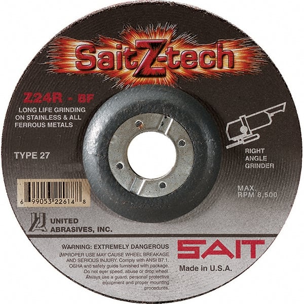 Sait 22606 Depressed Center Wheel: Type 27, 9" Dia, Zirconia Alumina 