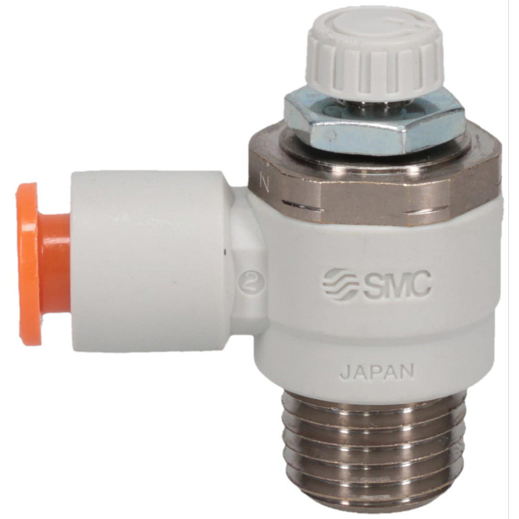 SMC PNEUMATICS - Elbow Air Flow Control Valve: Tube x MNPT, 1/4