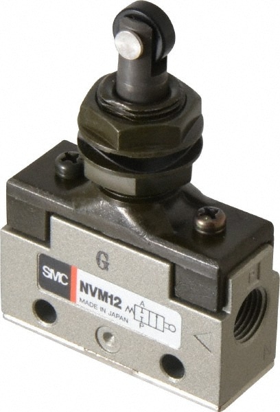 SMC PNEUMATICS VM120-N01-06A Mechanically Operated Valve: 2-Way & 2-Position, Roller Plunger Actuator, 1/8" Inlet, 2 Position Image