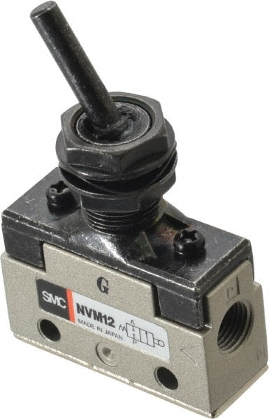 SMC PNEUMATICS VM120-N01-08A Mechanically Operated Valve: 2-Way & 2-Position, Toggle Lever Actuator, 1/8" Inlet, 2 Position 