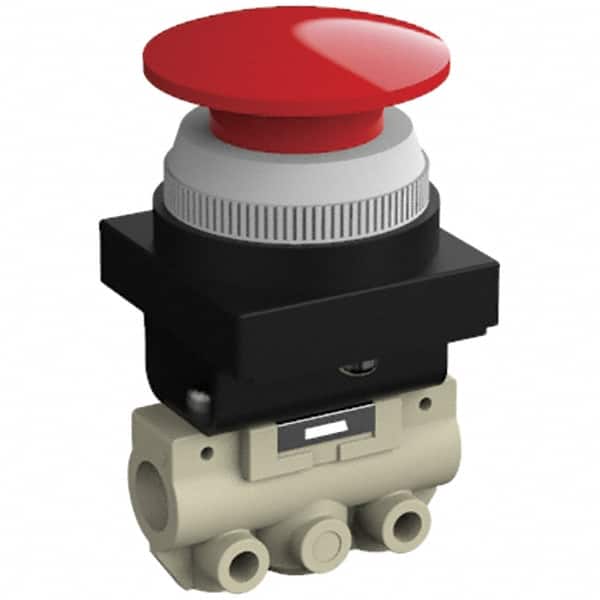 Mechanically Operated Valve: 2-Way & 2-Position, Push Button (Mushroom) Actuator, 1/8" Inlet, 2 Position