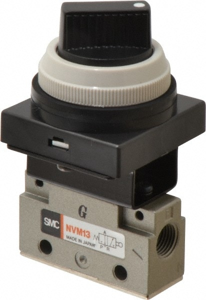 SMC PNEUMATICS VM130-N01-34BA Mechanically Operated Valve: 3-Way & 2-Position, Twist Selector Actuator, 1/8" Inlet, 2 Position Image