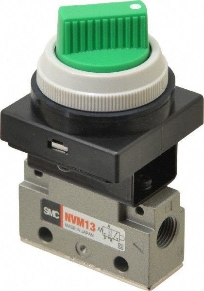 SMC PNEUMATICS VM130-N01-34GA Mechanically Operated Valve: 3-Way & 2-Position, Twist Selector Actuator, 1/8" Inlet, 2 Position Image