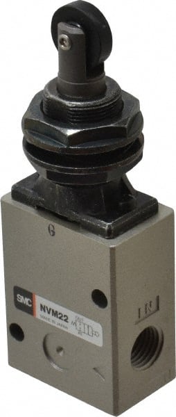 Mechanically Operated Valve: 2-Way & 2-Position, Roller Plunger Actuator, 1/4" Inlet, 1/4" Outlet, 2 Position