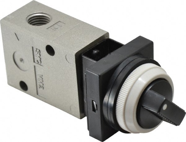 Mechanically Operated Valve: 2-Way & 2-Position, Twist Selector Actuator, 1/4" Inlet, 1/4" Outlet, 2 Position