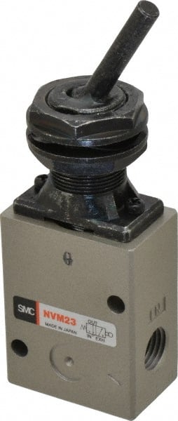 Mechanically Operated Valve: 3-Way & 2-Position, Toggle Lever Actuator, 1/4" Inlet, 1/4" Outlet, 3 Position