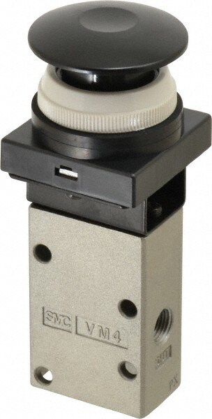 Mechanically Operated Valve: Push Button-Mushroom, Push Button (Mushroom) Actuator, 1/8" Inlet, 3 Position