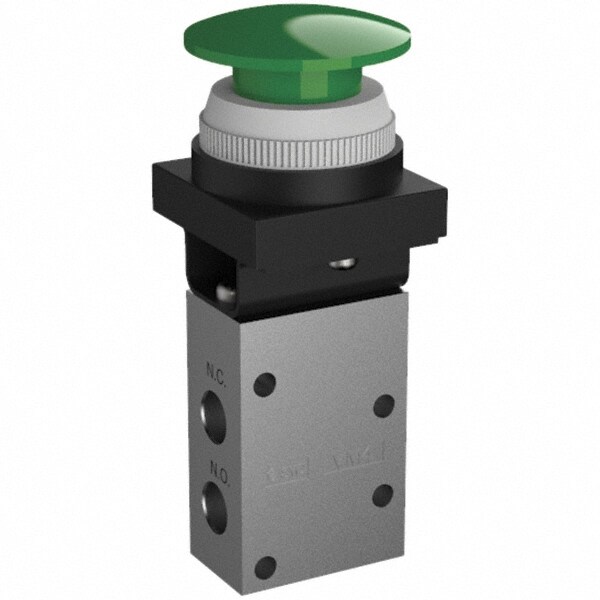 Mechanically Operated Valve: Push Button-Mushroom, Push Button (Mushroom) Actuator, 1/8" Inlet, 3 Position